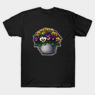 Pansy Flower Leaves Floral Illustration Vintage T-Shirt